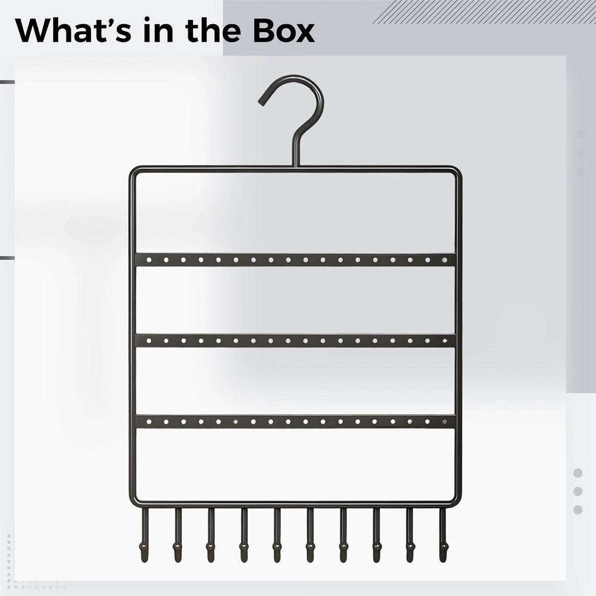 Wall-Mounted Jewelry Display Stand, Black Organizer with 10 Hooks for Necklaces, Bracelets & Earrings