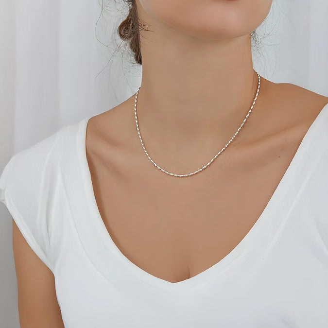 925 Sterling Silver Necklace for Women, Oval Bead Chain with Heart Pendant & Adjustable Lengt