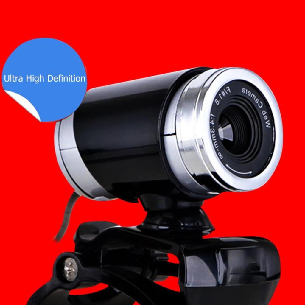 USB 2.0 720p Webcam with Mic and Clip for Teaching Streaming Black Plastic Build, Noise Reduction Mic, 30fps Video, Plug and Play, Teleconference and Photo