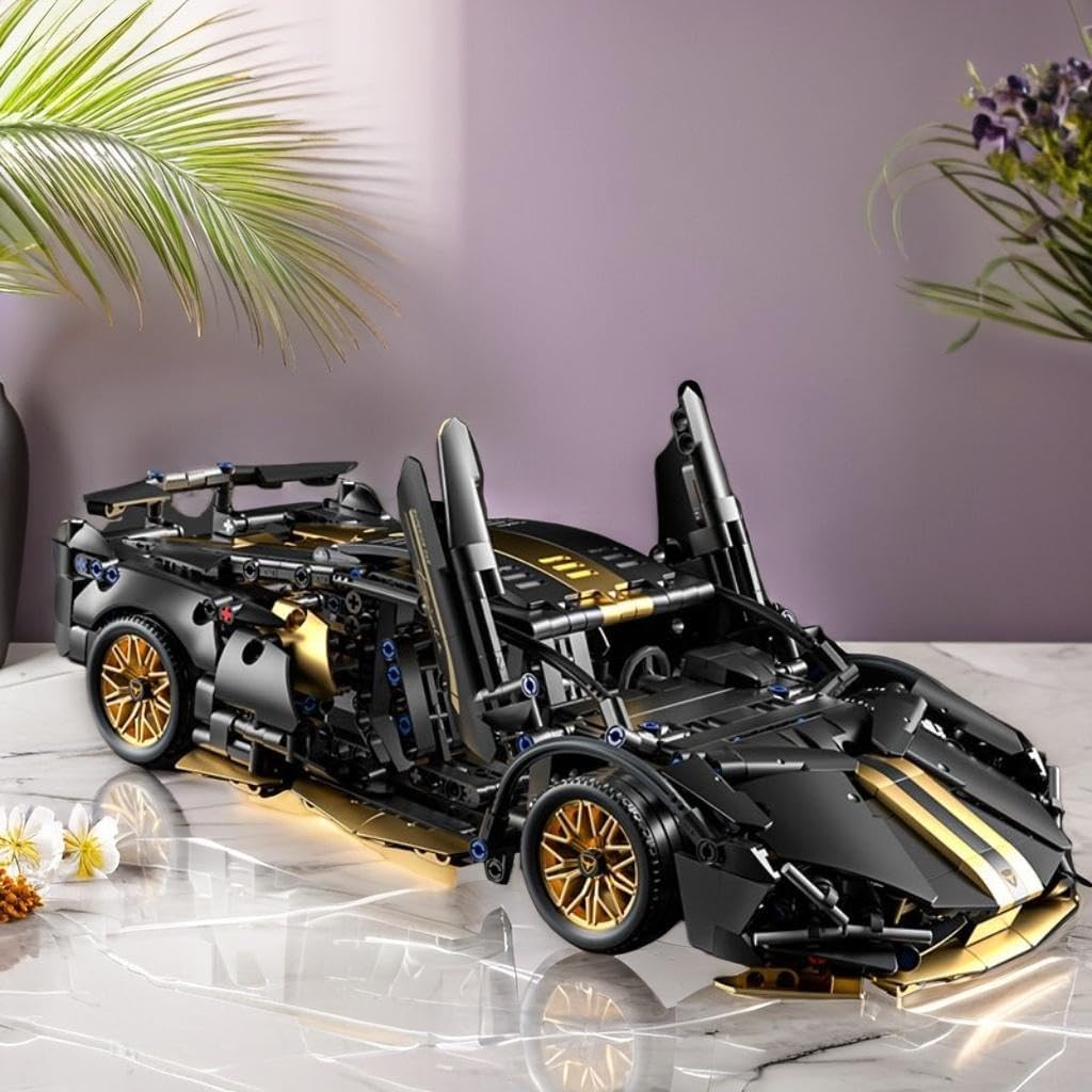 Black Race Car Building Blocks, 1:14 Technical Supercar Model Kit