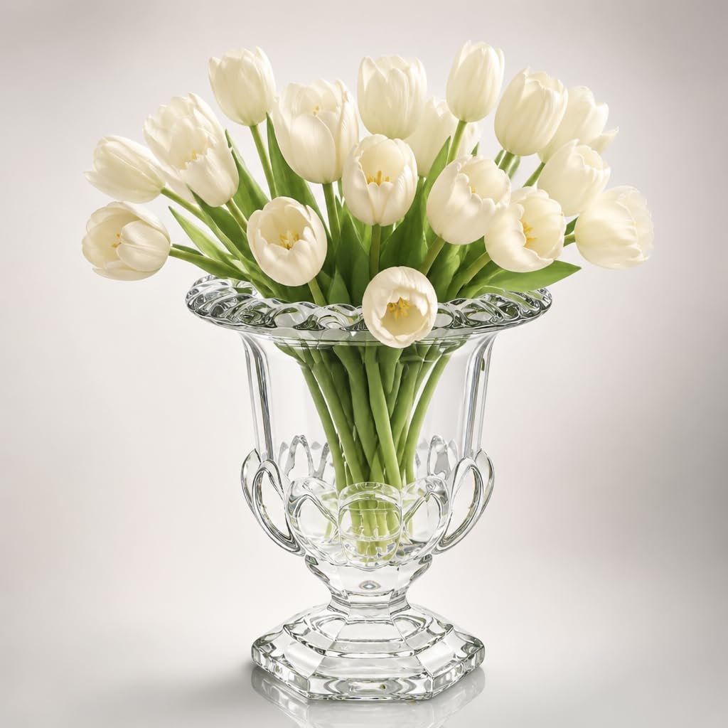 8 Inch Glass Urn Vase, Vintage Crystal Pedestal Vase for Wedding Centerpieces