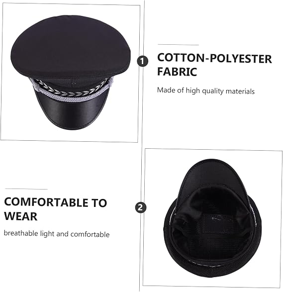 Wide Brim Guard Hat for Stage Performance Props, Black Cotton Polyester Fabric, Hat Brace with Mesh Design, Lightweight Summer Wear, Simple Classic Style