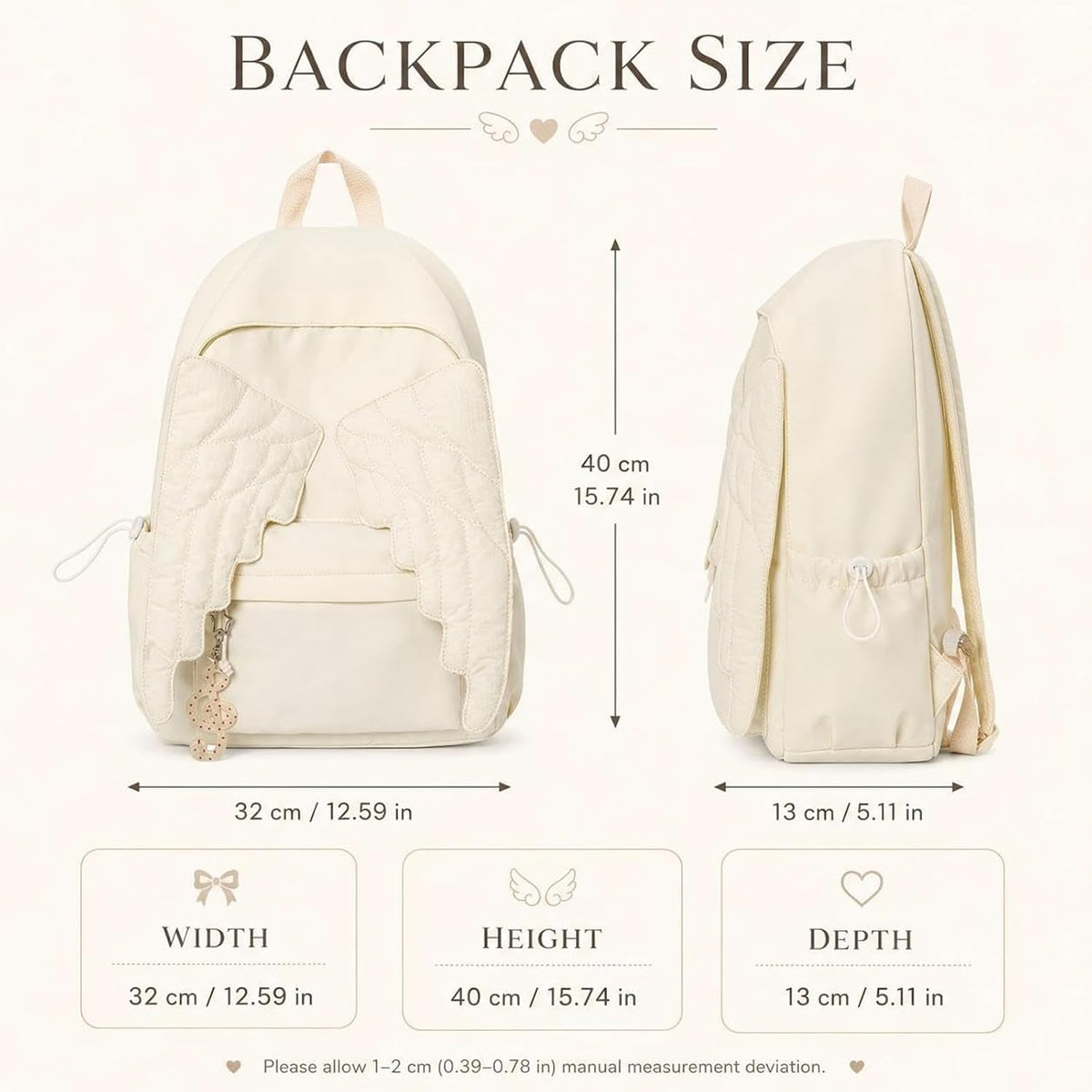 Wing Backpack Lightweight Nylon Daypack For Women Travel (White) Unique Wing Design Adds A Stylish Touch To Daily Carry, Ideal For School, Travel, Shopping And Casual Outings.