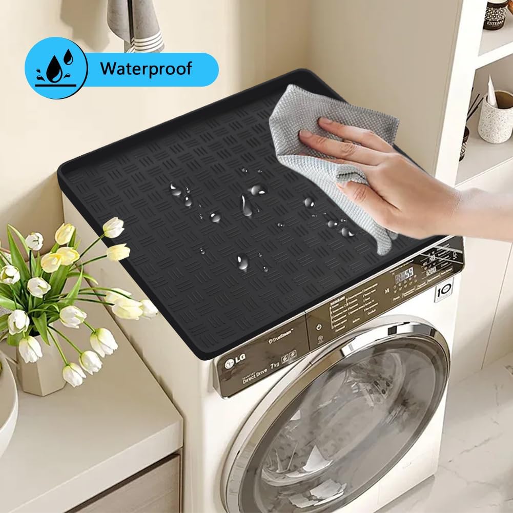 Mini Fridge Silicone Mat with 4 Base Raisers, 23" x 23" x 0.79" Mini Fridge Drip Tray, Refrigerator Carpets Floor Protector, for Washing Machines, Air Conditioner, Dishwashers