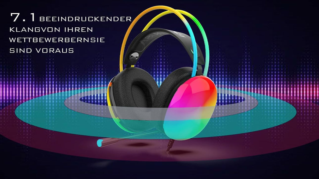 IGK-X8S Gaming Headset - 7.1 Virtual Surround Sound, RGB Lighting, 50mm Driver, USB Cable, Noise Cancelling Microphone, Volume Control, Compatible with PC/PS5, 320g Lightweight