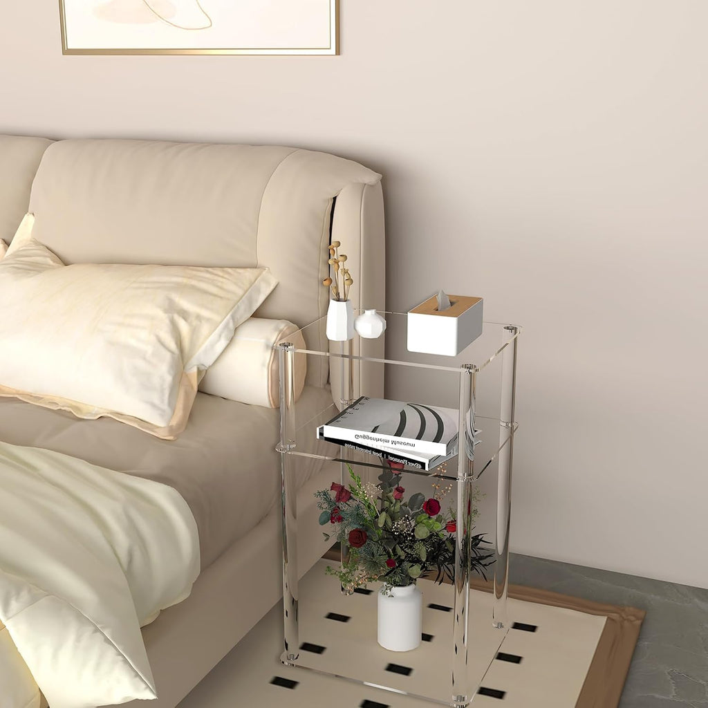 Acrylic End Table, Clear 3-Tier Side Table for Bedroom & Living Roo