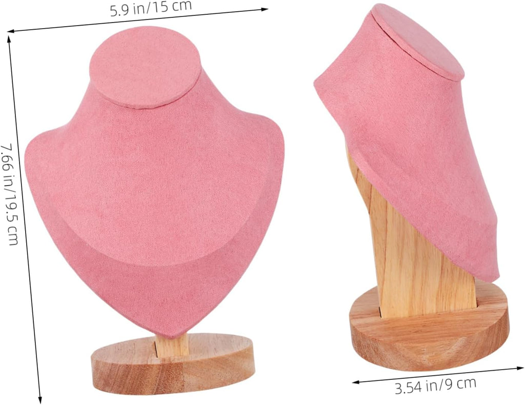 Pink Necklace Display Stand Jewelry Bust Holder Organizer Rack Wood and Cloth Materials, Mannequin Head Bust Shape, Decorative Room Decor, Giveaways, Multifunctional Use