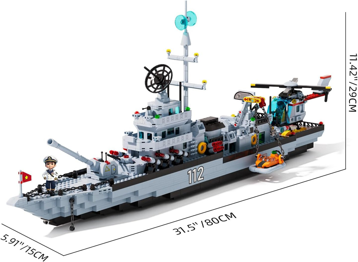 6-in-1 Battleship Building Set, Military Navy Warship Model, 1,456+ Pieces