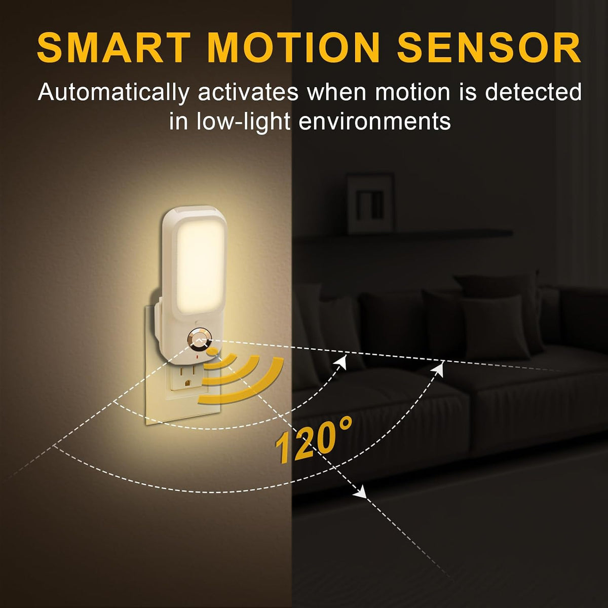 Motion Sensor Night Light with Flashlight, Dusk-to-Dawn Sensor, Adjustable Warm White Brightness for Bedroom & Hallway