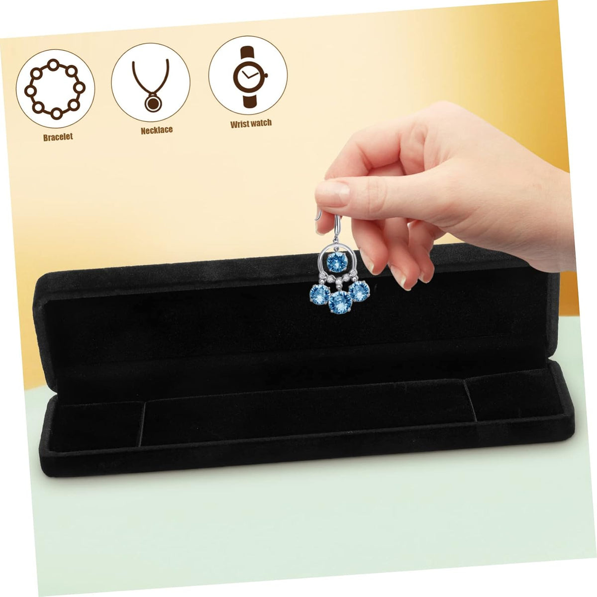 Jewelry Box for Necklace and Bracelet Display 2pcs Black Lint Simple Jewelry Storage, Easy to Carry, for Jewelry Store and Engagement Presentation