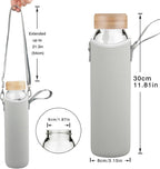 32 oz Borosilicate Glass Water Bottle with Straw, Time Marker & Bamboo Lid
