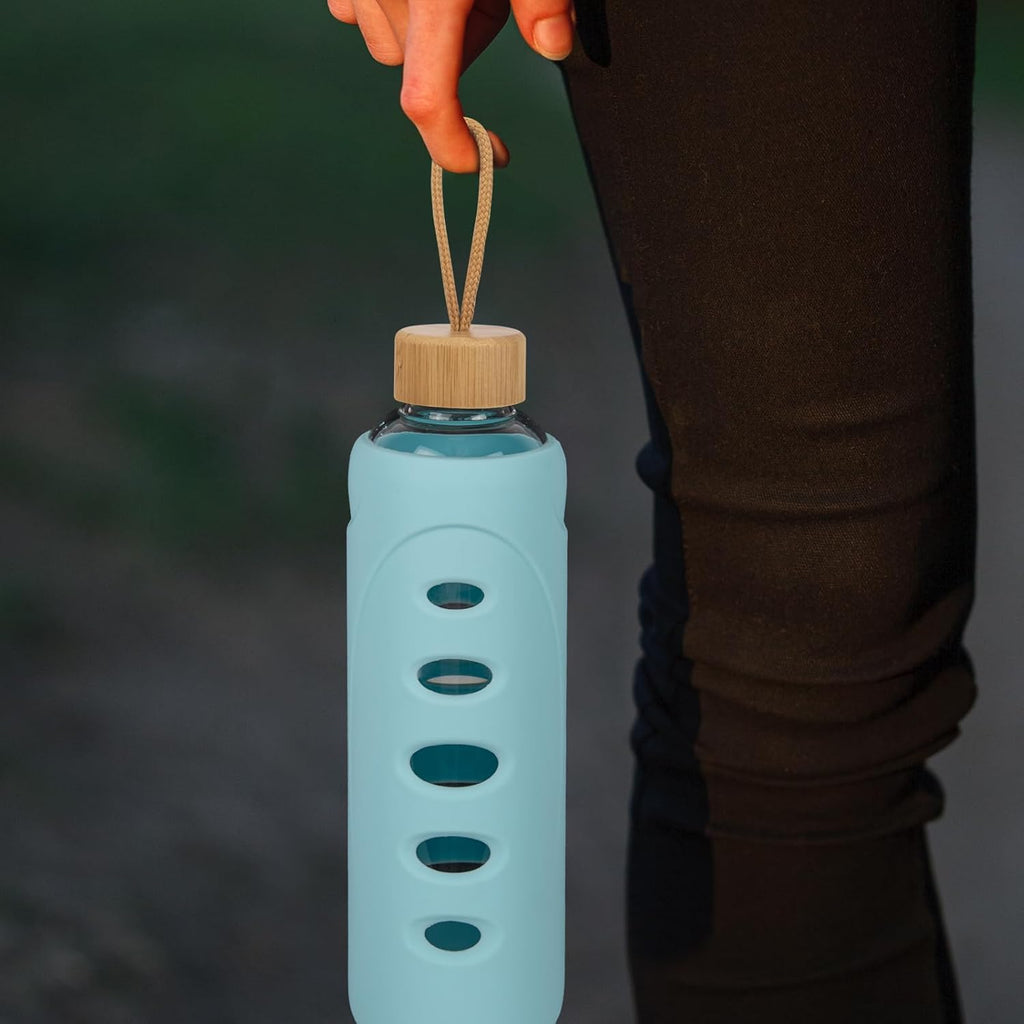 32 oz Narrow Mouth Glass Water Bottle with Windowed Silicone Sleeve