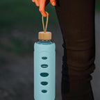 32 oz Narrow Mouth Glass Water Bottle with Windowed Silicone Sleeve