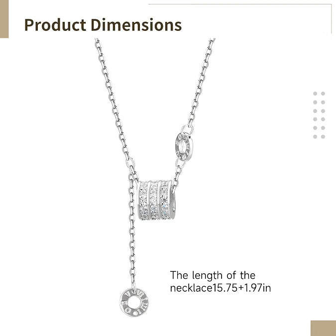 18-Inch Sterling Silver Necklace, 999 Pure Silver Tassel Chain with Zircon Design & Gift Box