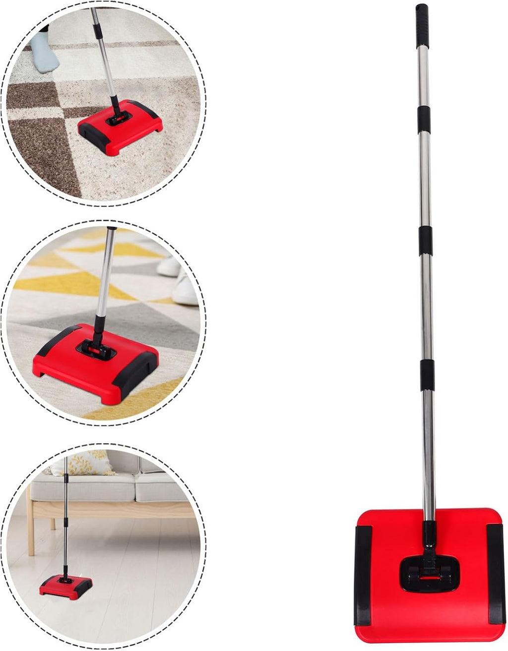 Manual Carpet and Floor Sweeper with Adjustable Height PP and Stainless Steel Build, Versatile Home Cleaning, Convenient Push Design for Tiles and Carpet