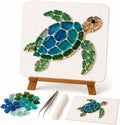 DIY Sea Glass Art Kit, Mosaic Craft Kit with Board, Stand and Glue (Type A) Sea glass art kit with board, stand, tweezers, instructions and glue stick for creating an ocean-inspired display.