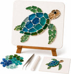 DIY Sea Glass Art Kit, Mosaic Craft Kit with Board, Stand and Glue (Type A) Sea glass art kit with board, stand, tweezers, instructions and glue stick for creating an ocean-inspired display.
