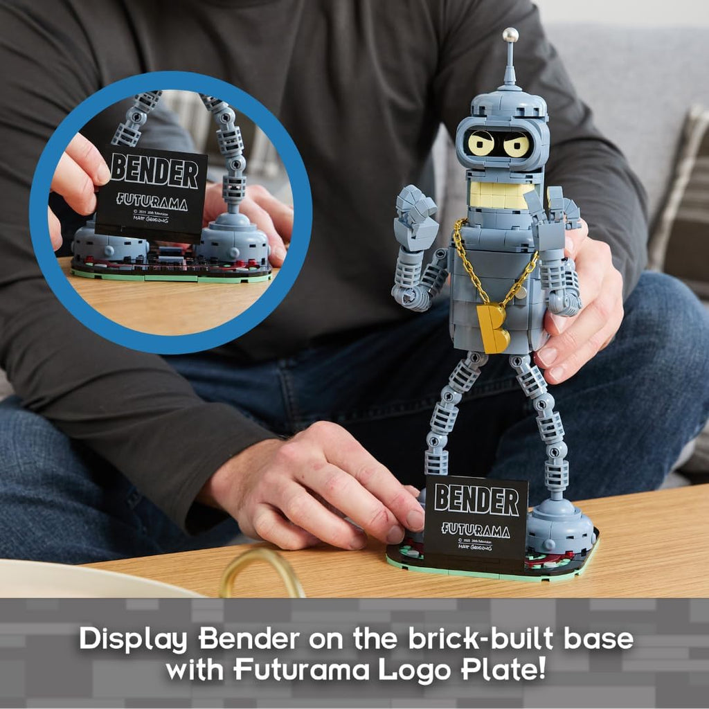 Futurama Bender Building Kit, 396-Piece Posable Robot Figure with Gold Chain