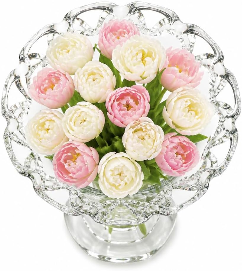 8 Inch Glass Urn Vase, Vintage Crystal Pedestal Vase for Wedding Centerpieces