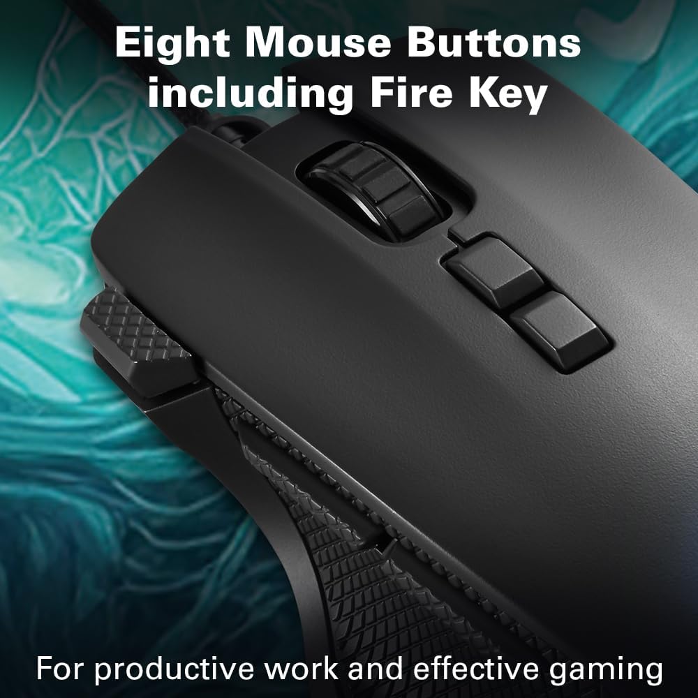 Shark Force 3 USB Wired Gaming Mouse, Black Rapid Fire Button, RGB Lighting, Adjustable DPI up to 12,800 & Extra Set of Mouse Feet