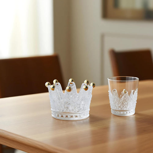 6 Pcs Crown Storage Dishes, Gold Rim Crown-Shaped Glass Trinket Trays for Jewelry, Keys & Candy