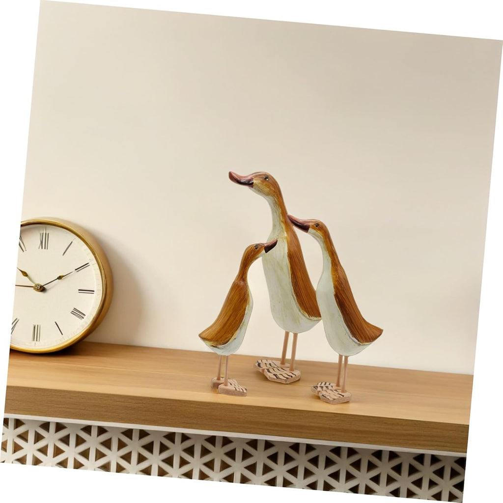3pcs Wood Duck Figurine Statue, Tabletop Decor for Office Smooth Edges, Comfortable Touch, Safe to Use, Simple Cute Style, Living Room Display