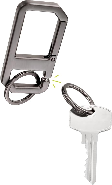 Alvar Nero Keyring Carabiner with Practical Click Closure Includes Two Key Rings Cast Metal Gunmetal in Puristic Design and with Clever Mechanics