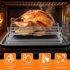 Adjustable Roasting Rack with Lift for Turkey Chicken, Roasting Rack Insert, Fits 9x13 Pan, Non-Stick Heavy Duty Stainless Steel Cooking Rack for Oven, Grill, Smoker, BBQ