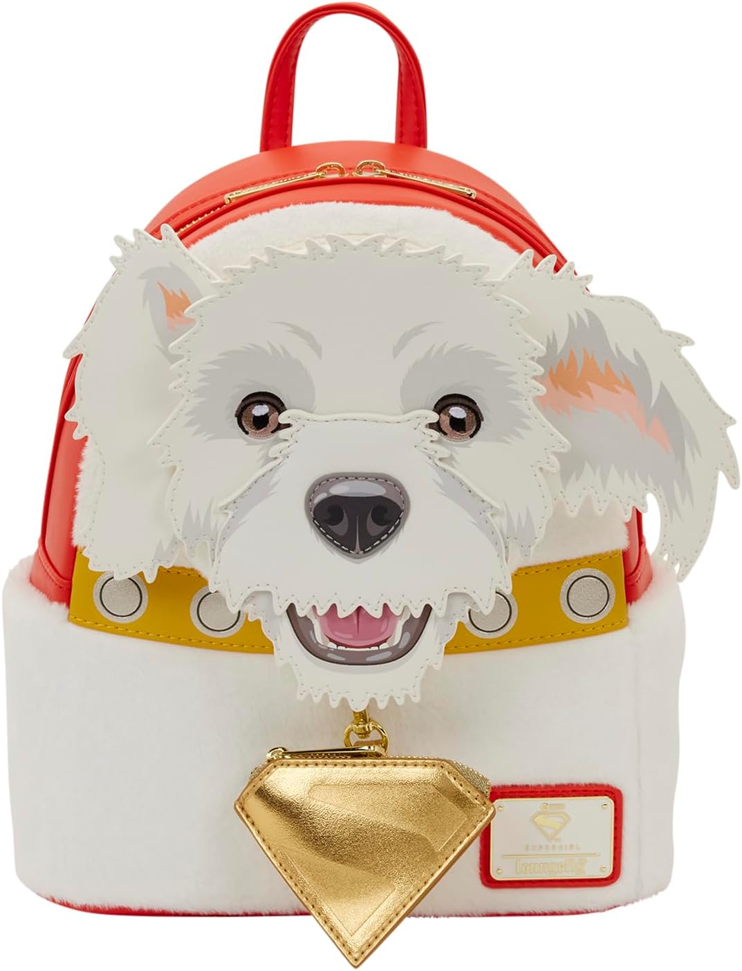Warner Bros.: DC Supergirl - Krypto - Embroidered Facial Mini Backpack with Coin Bag - Great for Kids & Adults - Collectible Bags