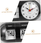 Manual Flip Desk Calendar Clock, Black ABS Plastic Perpetual Date Display Hand-cranked Page Turning Mechanism, Compact Desktop Design, Suitable for Bar, Restaurant or Study Room Decor