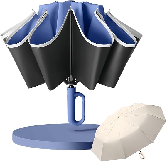 Creative Ring Buckle Windproof Reinforced Umbrella, Sunny Umbrella Automatic Folding Umbrella - Reverse Auto Open for Commuting and Outdoor Use