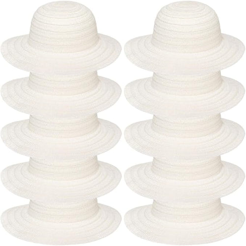 10 Pcs DIY Straw Hats with 60 Silk Flowers, Tea Party Craft Hats, Artificial Flower Cowboy Dress-Up Hats