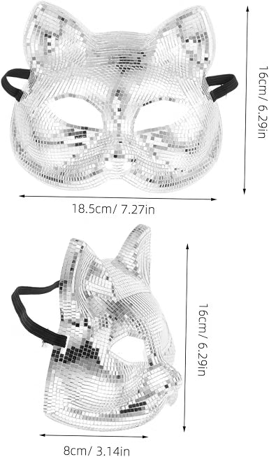 Disco Ball Cat Mask Glittering Novelty Animal Face Mask for Masquerade