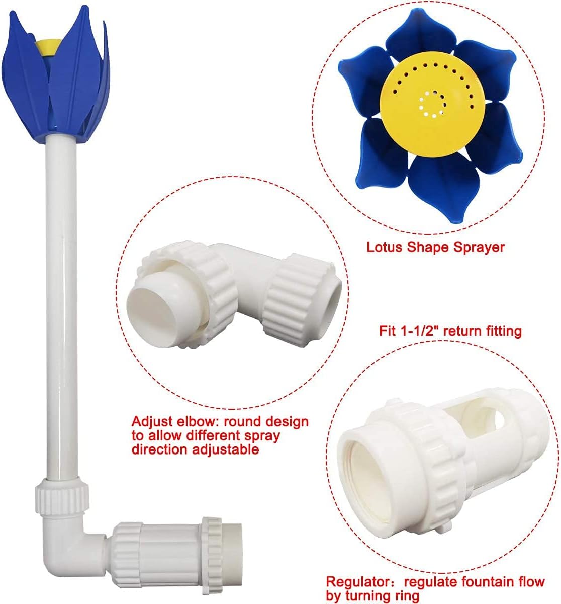 Adjustable Pool Fountain Nozzle, Lotus Flower Waterfall Sprayer for Above-Ground & In-Ground Pools