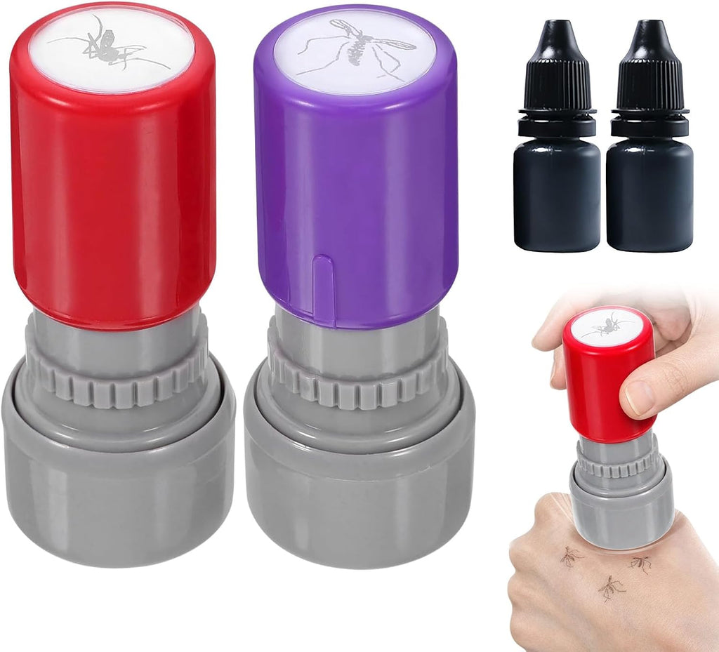 Mosquito Smack Stamp 2 Pack with Live Style & Crushed Style Imprints, Funny Fake Mosquito Stamp for Party, Office, April Fool’s Day Fun Gift