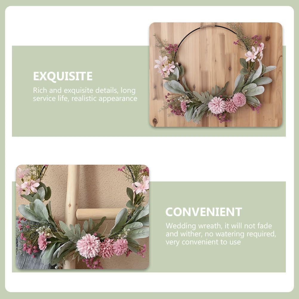 Wedding Wreath Artificial Flower Wreath Faux Floral Hanging Decor for Front Door Window Porch Indoor Outdoor 16.53 X 12.59 X 1.96 in