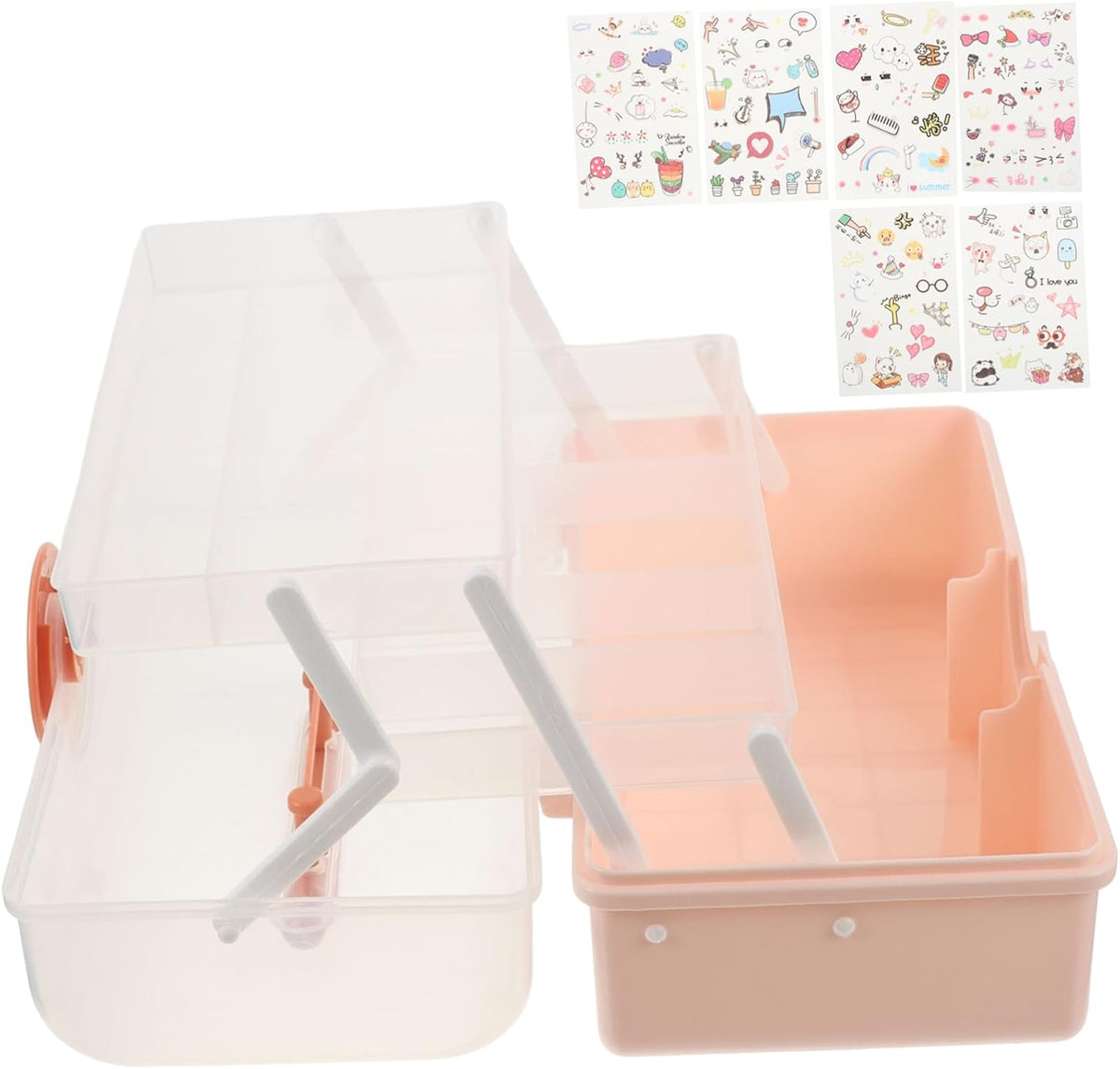 Pink Large Multi Layer PP Hair Accessories Organizer Box for Kids Desktop Storage, Layered Design, Bobby Pins and Necklaces, Family Use, Outdoor Carry, Small Items
