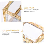 Glass Jewelry Box Decorative Storage Holder for Rings and Earrings Brass Frame, Cube Style, Home Display Accent, Gift Choice for Friends and Colleagues