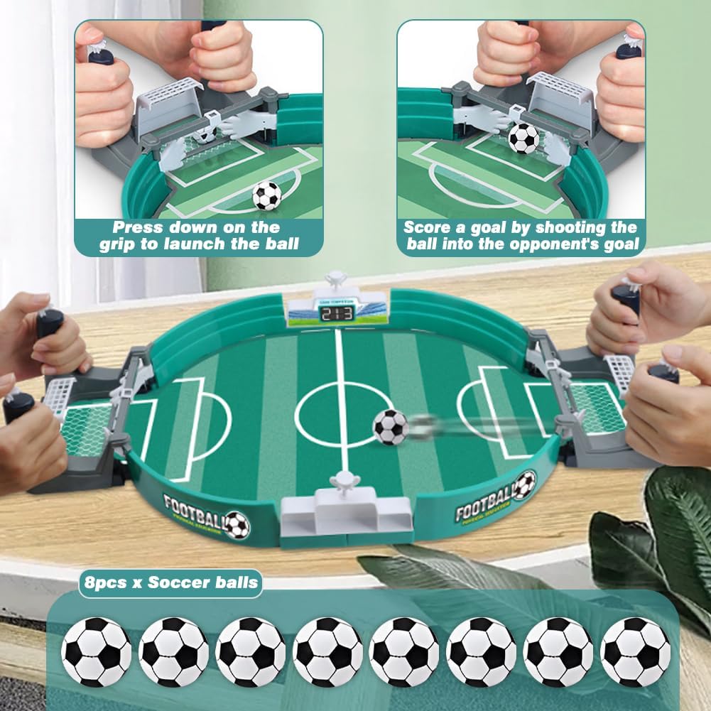 Football Table Interactive Game, Mini Foosball Games Tabletop Games for Adults, Party Battle Board Toy Interactive Game Room Family Night, Green with 8 Balls for Ages 12+