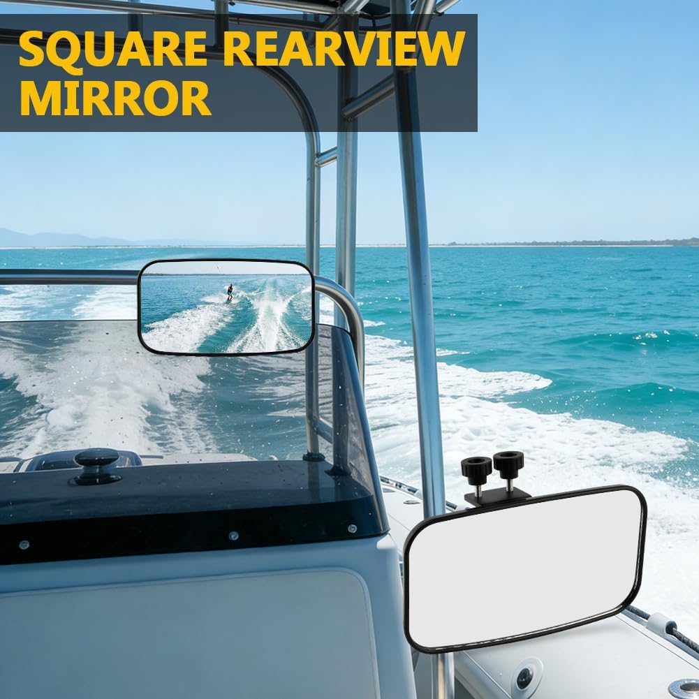 Boat Rear View Mirror, Upgrade Marine Mirror with 300° Curved Surface, 8" W x 4.5" H Boat Mirrors,Marine Mirror for Ski Boats Pontoon Boats Water Skiing Sports Wakeboarding Surfing