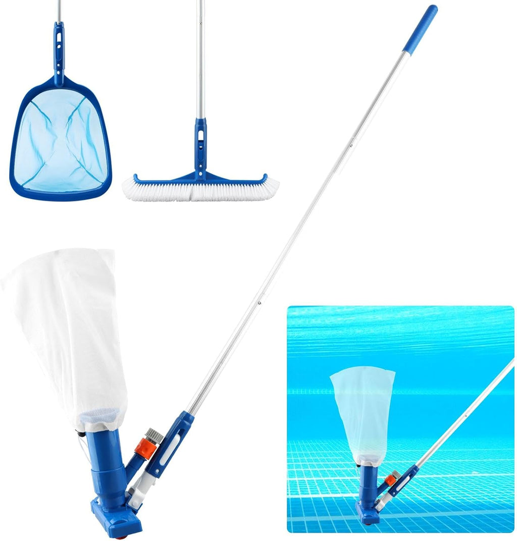 Pool Skimmer Net, Swimming Pool Cleaning Kit, Vacuum Cleaner Bottom Brush Mesh Leaf Bag Semi-deep Skimmer Net & Adjustable 47-61in Pole