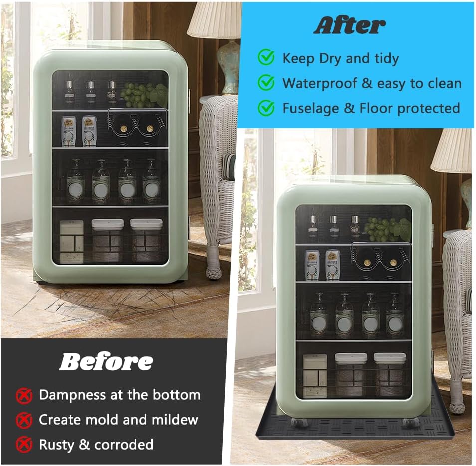 Mini Fridge Silicone Mat with 4 Base Raisers, 23" x 23" x 0.79" Mini Fridge Drip Tray, Refrigerator Carpets Floor Protector, for Washing Machines, Air Conditioner, Dishwashers