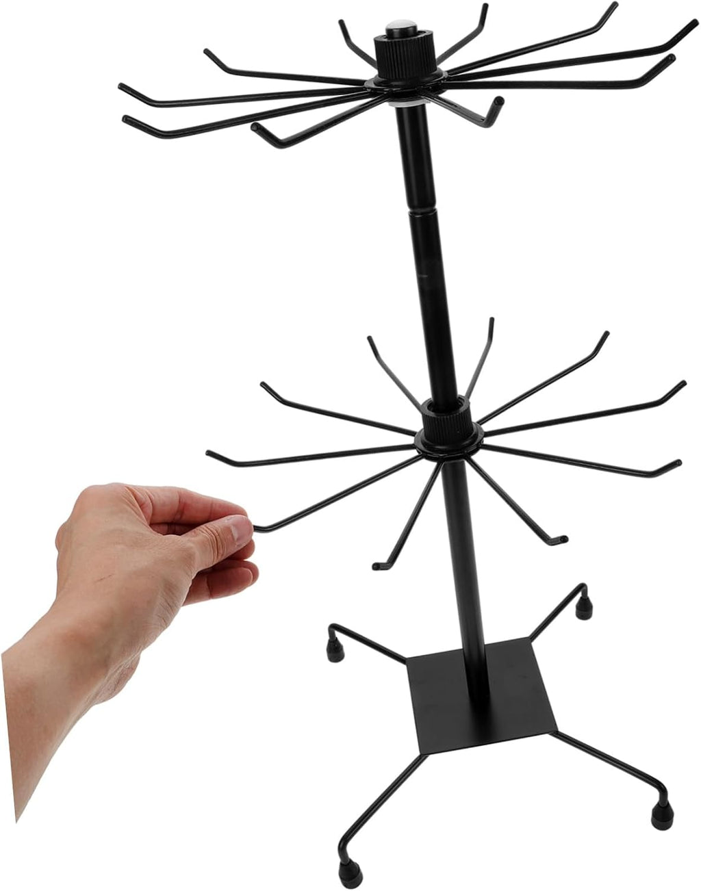 Rotating Jewelry Display Stand Double Tier Iron Rack Black Lightweight Rotating Design, Stable Structure, for Necklaces, Earrings, Bracelets, Organized Storage