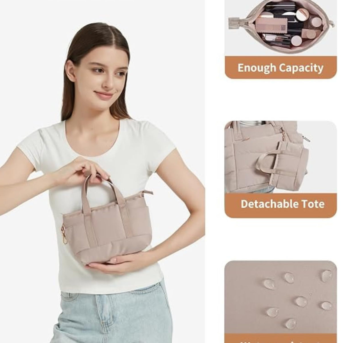 Puffer Work Tote Bag with Tumbler Holder, 2 Pcs Set Nurse Bag with 15.6 Inch Padded Laptop Sleeve & Trolley Sleeve