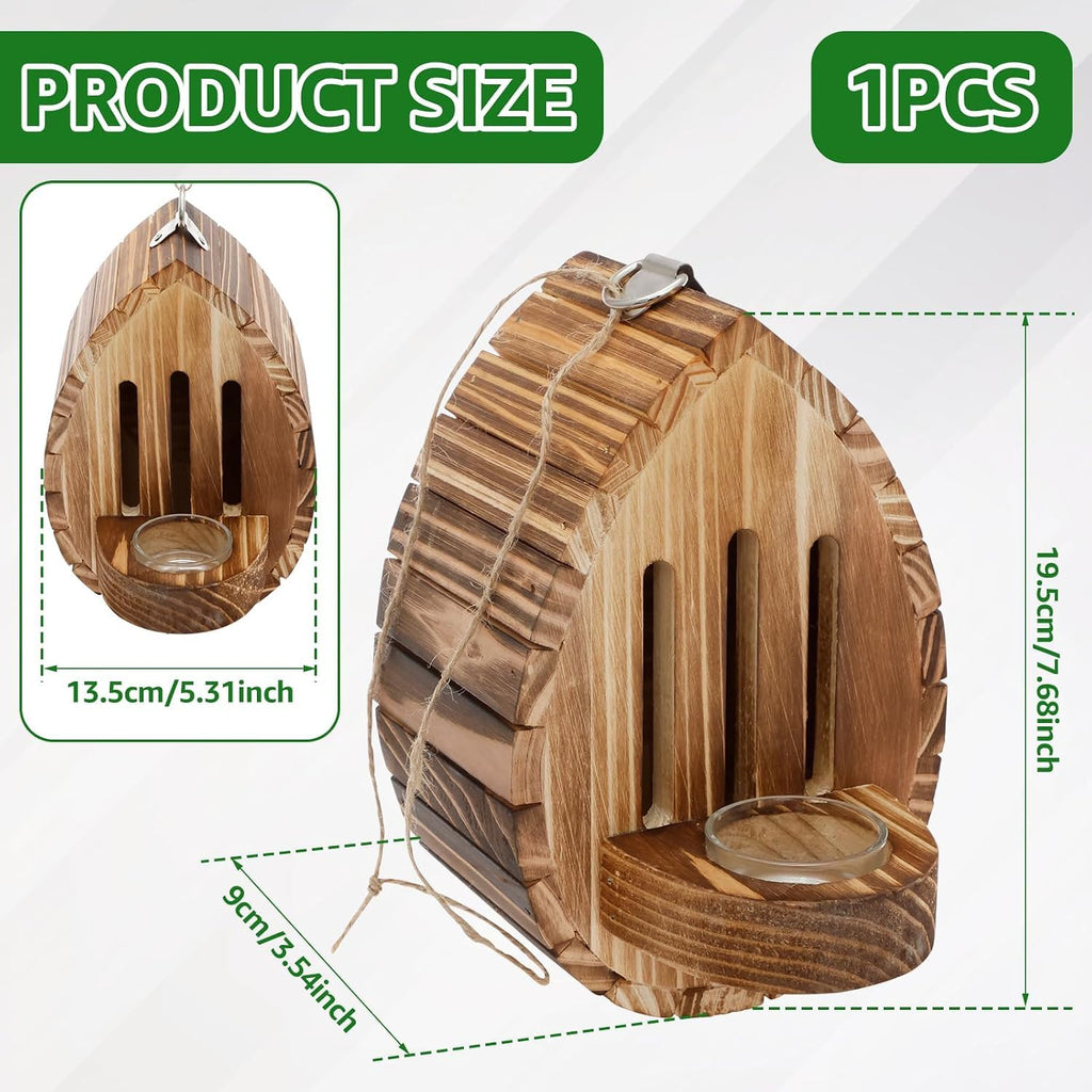 Wooden Butterfly House and Feeder, Natural Teardrop Butterfly Habitat Box with Nectar Dish & Cleanout Door, Outdoor Hanging Wild Insect Shelter for Garden Yard Decor, Gardening Gift for Mom Women