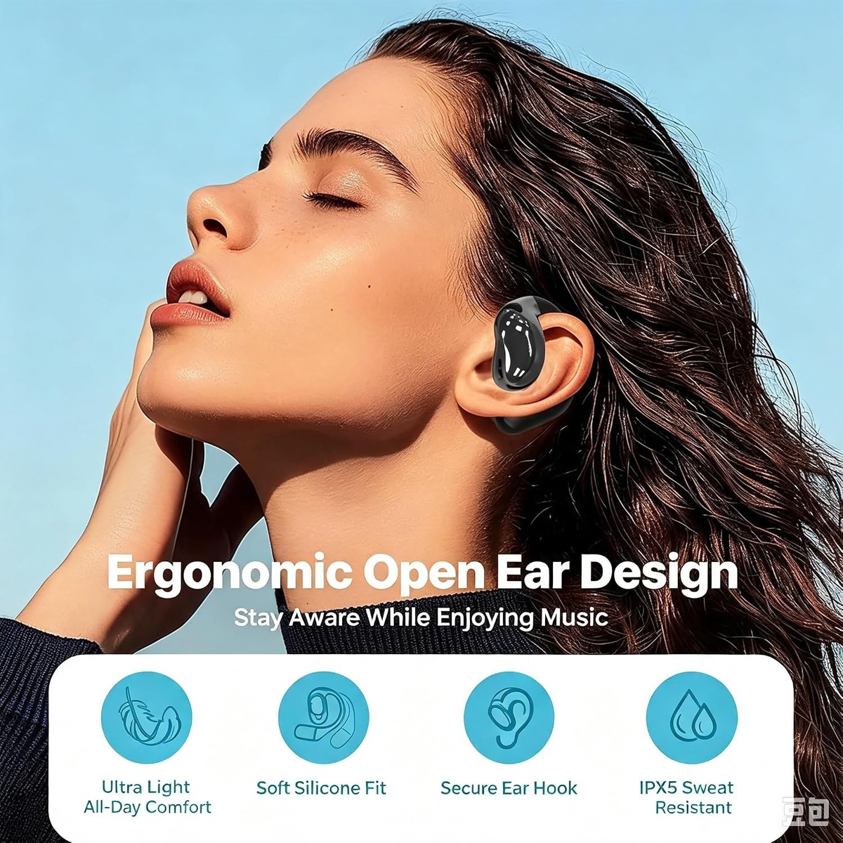 Open-Ear Bone Conduction Wireless Earbuds Bluetooth 5.4 with Smart Charging Case