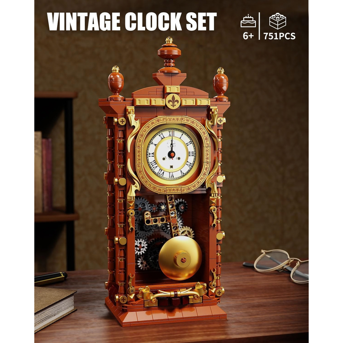 Vintage Pendulum Clock Building Toy, Real Working Clock Set