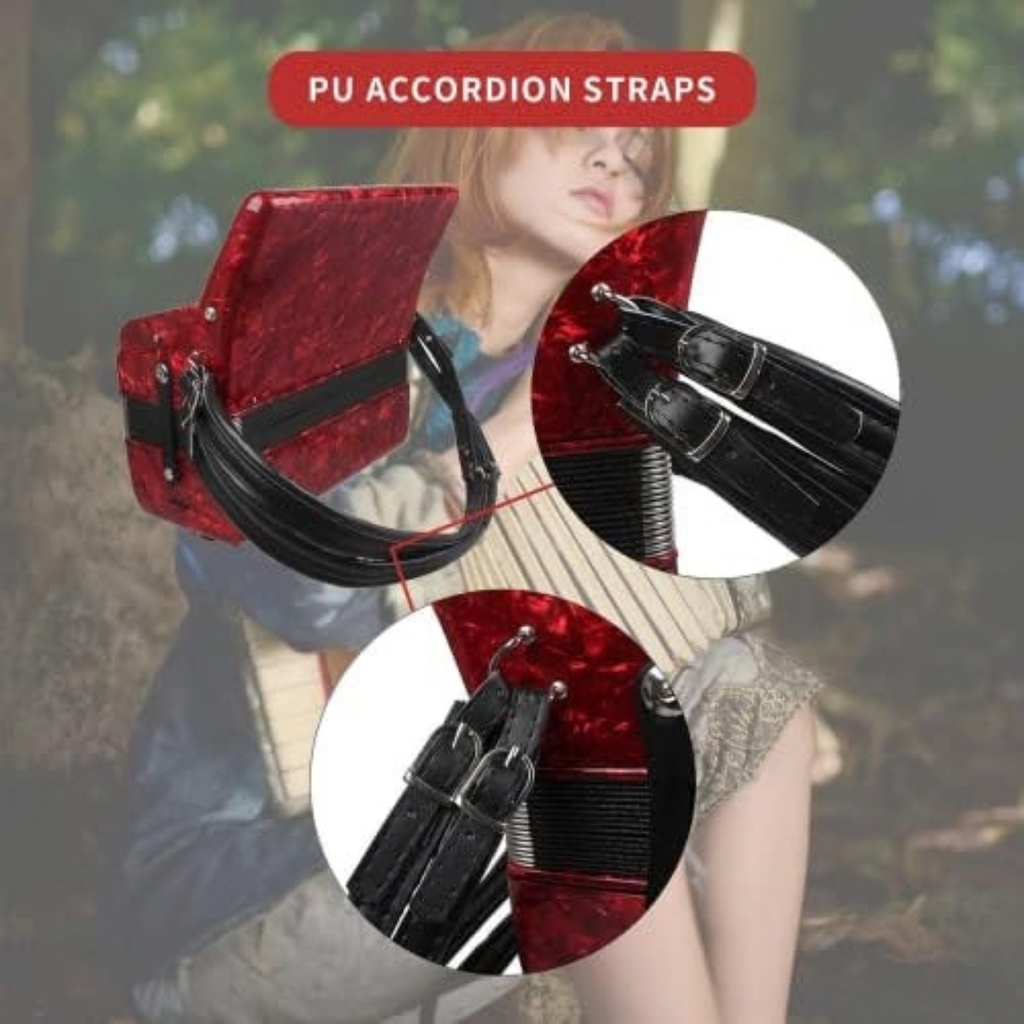 Black Accordion Straps, Leather Soft PU, Adjustable, 16-120 Bass, Comfortable, Durable