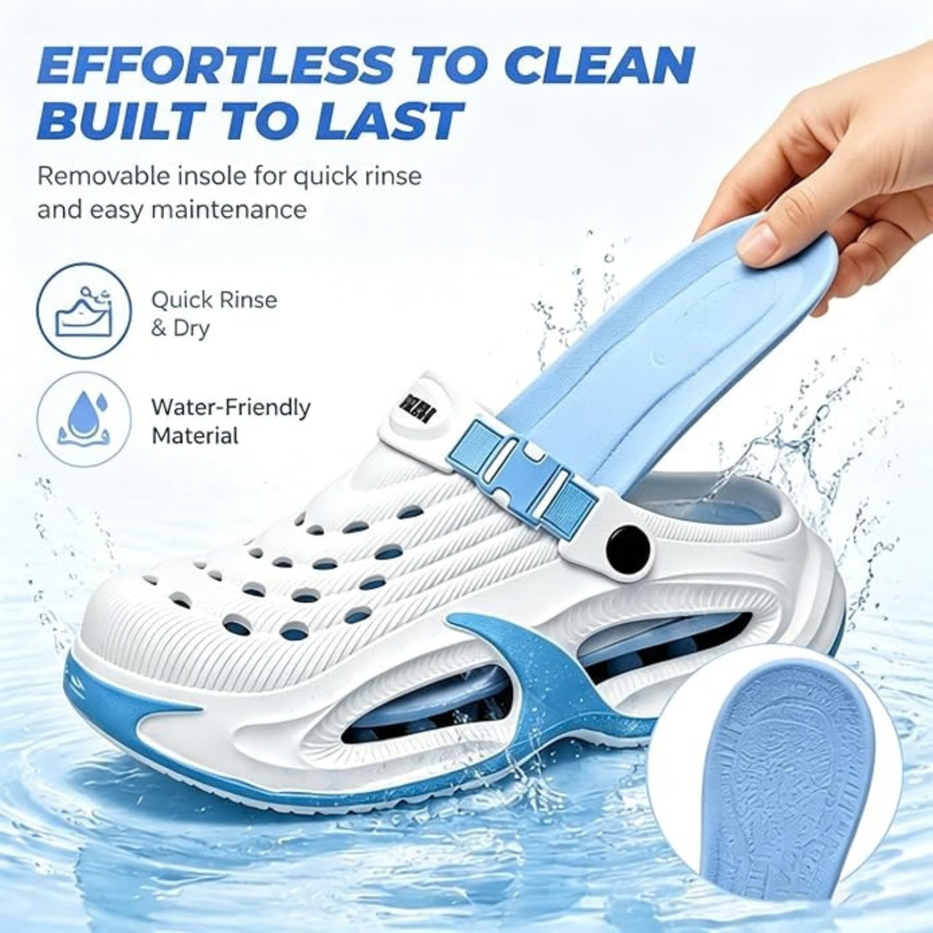 Summer Sandals & Clogs for Men/Women – EVA Arch Support Non-Slip Shoes (White-blue)