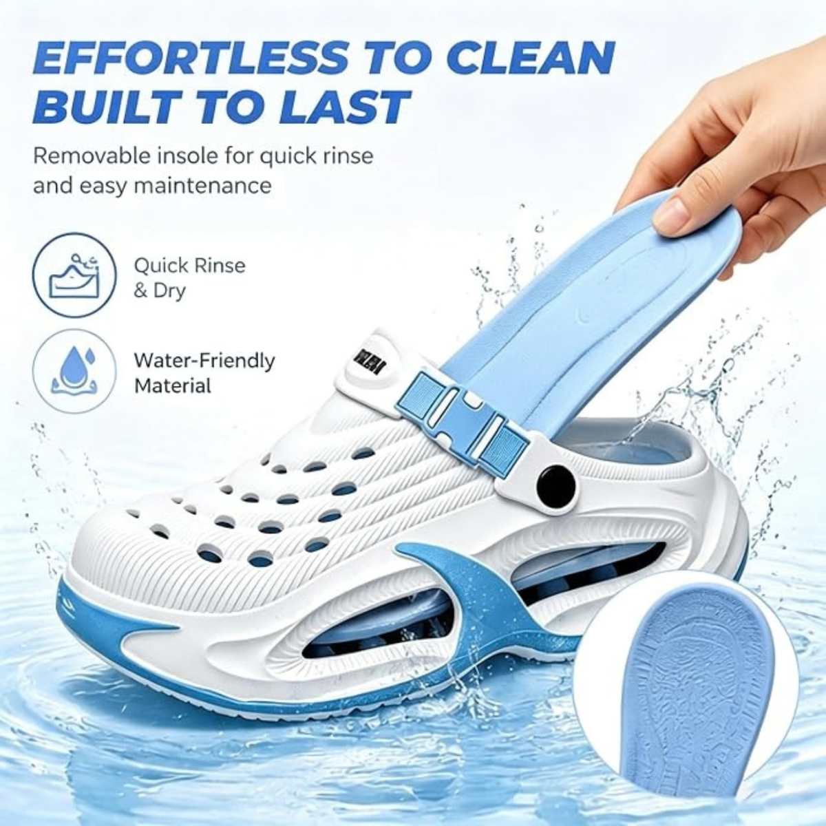 Summer Sandals & Clogs for Men/Women – EVA Arch Support Non-Slip Shoes (White-blue)